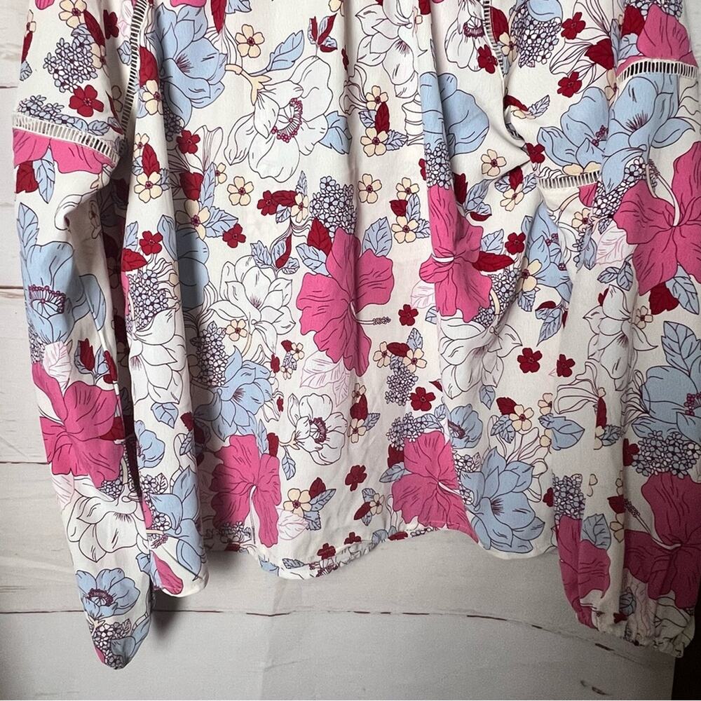 Sanctuary Womens Boho Meadow Floral Blouse Long Sleeve With Tassel NWT Sz L - Picture 9 of 13